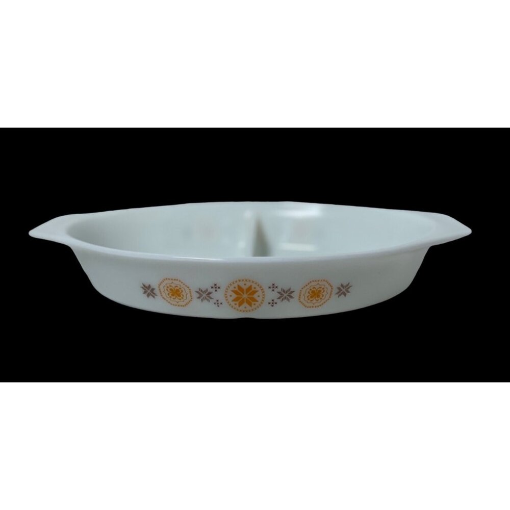 1960s Pyrex Town & Country Cinderella Oval Divided Serving Milk Glass Dish 1.5Qt